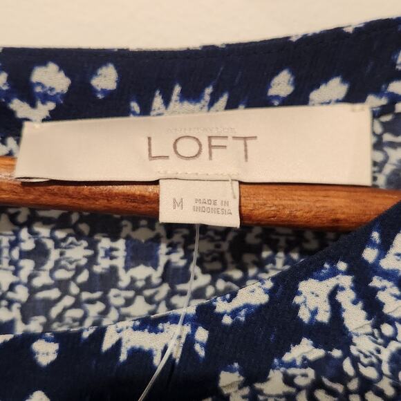 LOFT Womens Navy Blue White Aztec Print Belted Midi Dress Size Medium NEW Summer - Picture 5 of 12